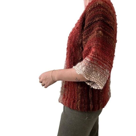Vintage 1970s Hand Knit Sunset Desert Colored Chunky Wool Boho Cardigan Sz M - Picture 7 of 8